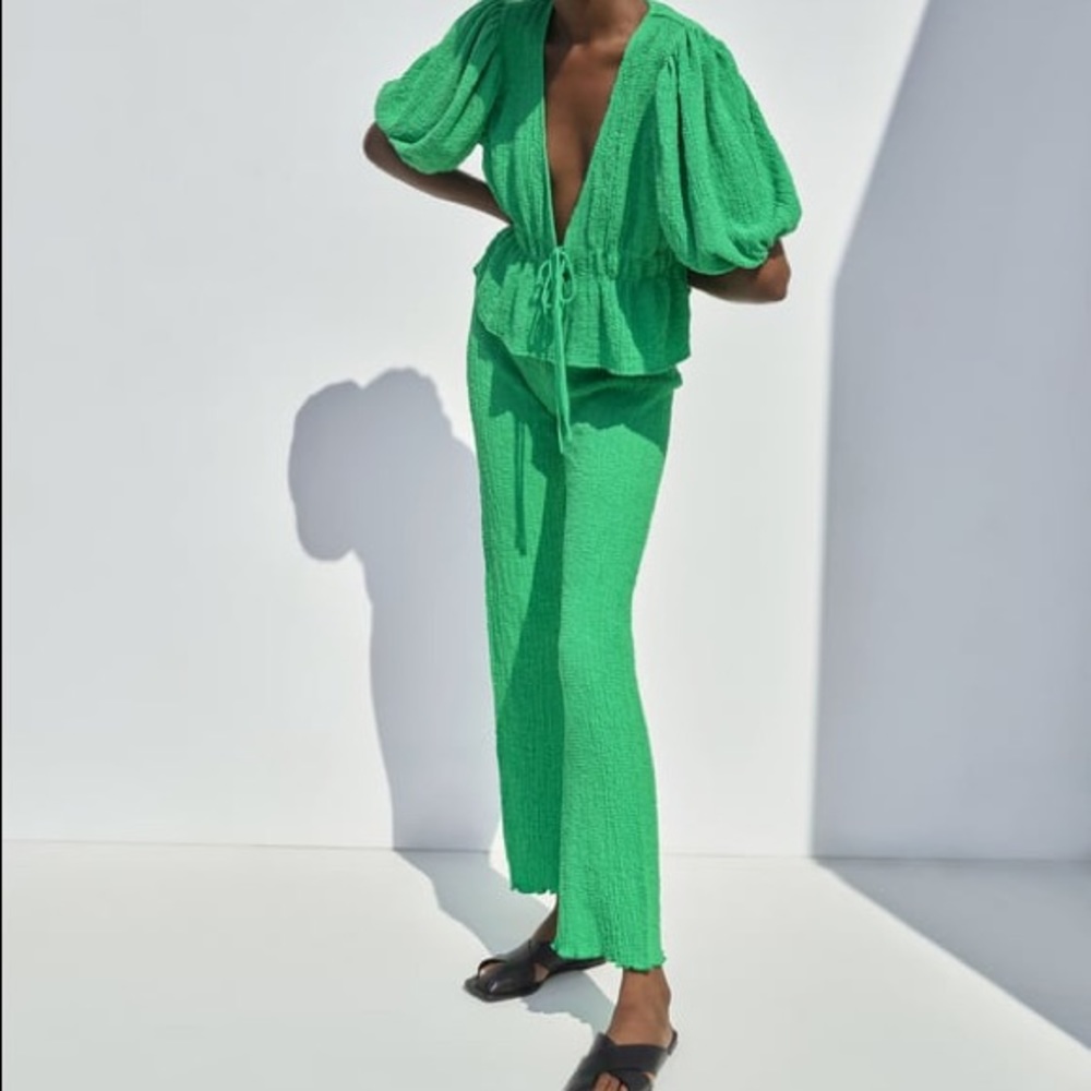 Petite Bottle Green Zara Pants View 2